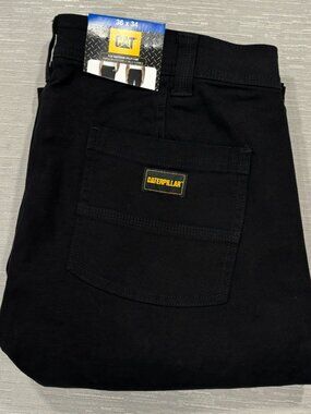 CAT Caterpillar Utility Work Pants Mens 36 x 34 Black Flex Waistband Cell Pocket